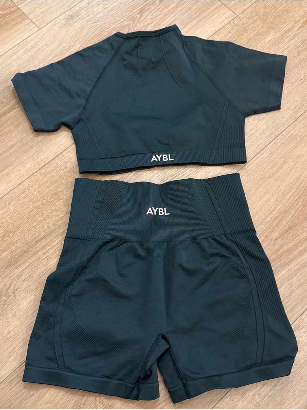 2 Piece AYBL - Sports Bra & Shorts Set - Size S and XS - Forest Green